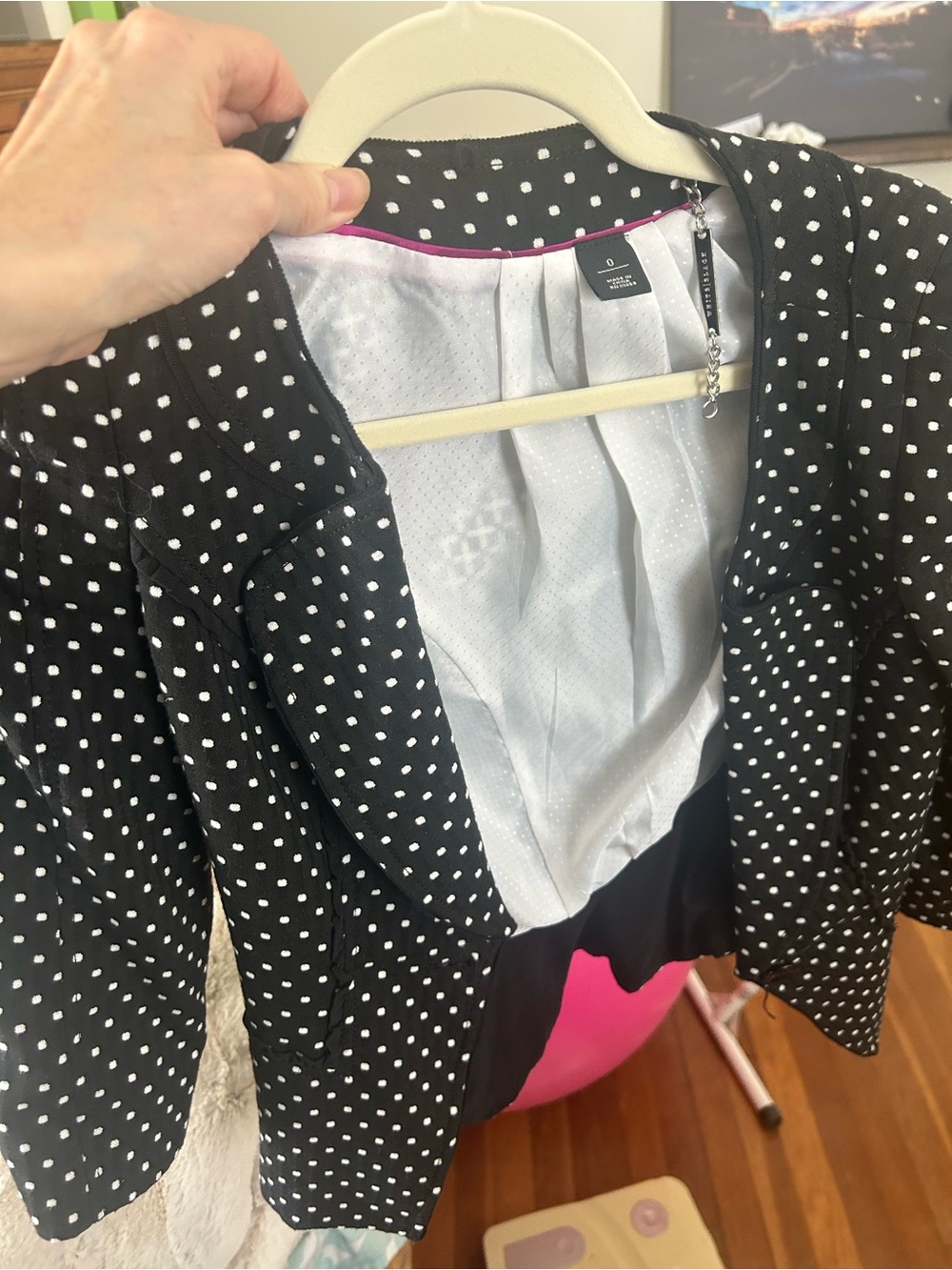White House Black Market Black & White Polka Dot Cropped Jacket